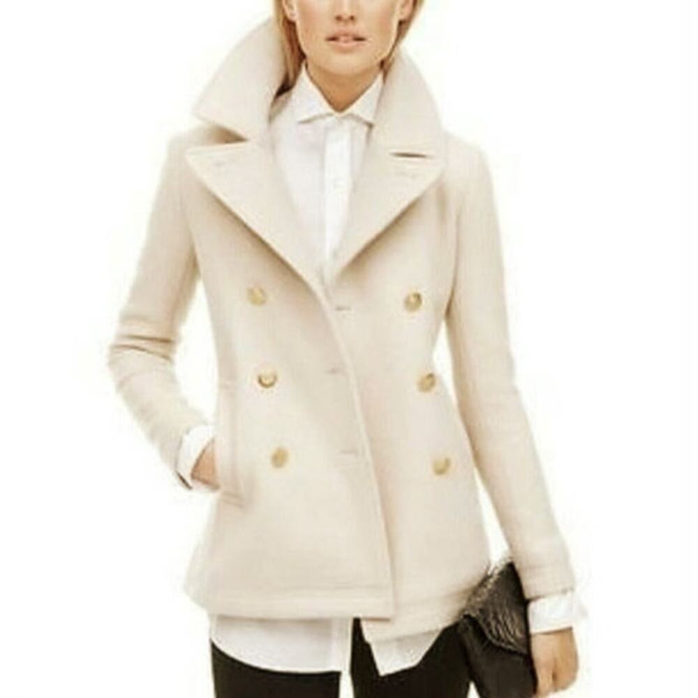 J.Crew Stadium Cloth Wool Cream Peacoat Double Breasted Classic Winter Coat 10T